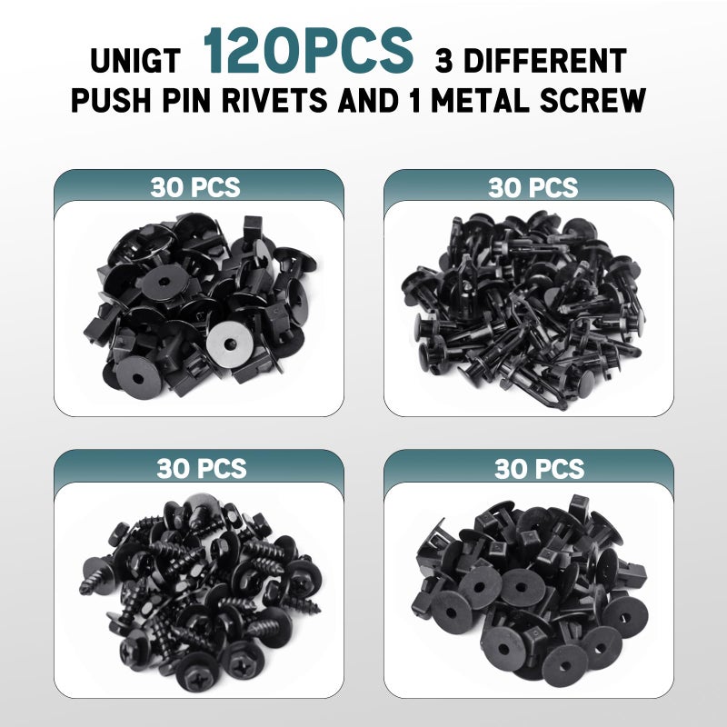 UNIGT 4 in 1 Body Bumper Screw Bolt 90159-60498 with 52161-16010 Fender Liner Clips Compatible with Toyota Lexus Wheel Well Liner Retainers 90189-06013 90189-06065- 121pcs - Image 2